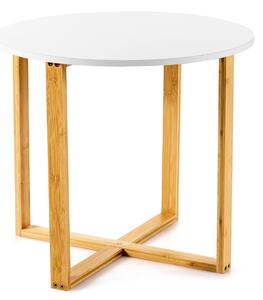 Costway Tavolino di servizio rotondo con base a forma di X, Tavolino moderno da caffè con gambe di bambù 50x50x45cm