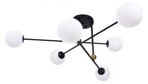 Plafoniera di design nero 6 diffusore sferico in vetro bianco 15 cm