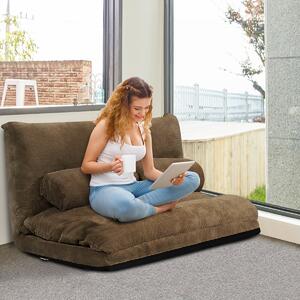 Costway Divano terra regolabile 6 posizioni 2 cuscini letto durevole stabile, Divano fodera camoscio Caffè