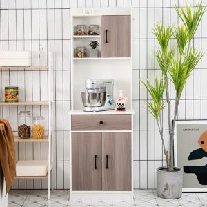 Costway Mobile da cucina con 3 ante e ripiani regolabili, Credenza con ampio spazio aperto per microonde Bianco