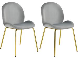 Costway Set di 2 sedie da pranzo moderne di velluto con gambe di metallo, Sedia con sedile in tessuto e schienale Grigio