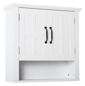 Homcom Mobiletto da Parete 2 Ante con Ripiano in Legno per Cucina Bagno, Bianco 60x19.8x58cm