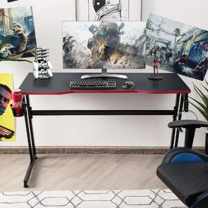 Costway Tavolo ergonomico da gaming a forma di Z con gancio per cuffie, Scrivania per computer per casa e ufficio Rosso