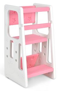 Costway Sgabello scaletta con 3 altezze regolabili e cuscinetti antiscivolo, Torre di apprendimento per bambini Rosa