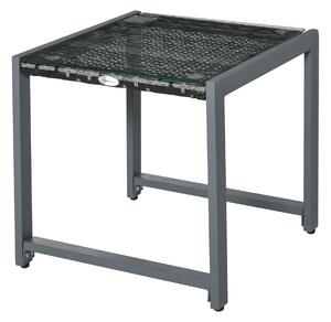 Outsunny Tavolino da Esterno con Struttura in Alluminio e PE Rattan e Piano in Vetro Grigio 50x50x50cm