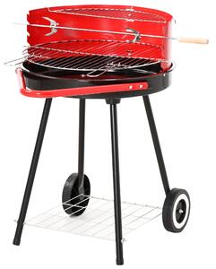 Outsunny Barbecue Grill a Carbone Altezza Regolabile con Ruote, Acciaio Nero e Rosso 67 x 51 x 82 cm