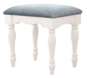 Sgabello basso legno bianco e velluto blu per tavolo trucco-Arrediorg.it