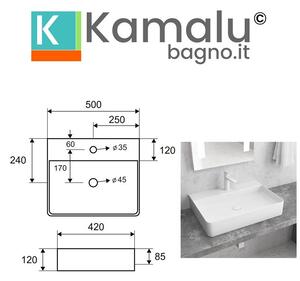 Lavabo appoggio 50x42 cm ceramica bianca opaca Litos-CBM500 - KAMALU
