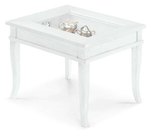 DORIAN - tavolino bacheca in legno massello piano vetro 60x60