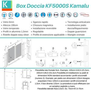 Box doccia 120x70 vetro opaco anticalcare anta scorrevole KF5000S - KAMALU