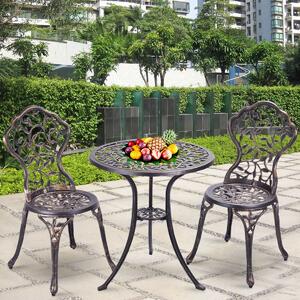 Costway Set tavolo e 2 sedie da giardino, Tavolo e sedie esterno da caffè in metallo Bronzo