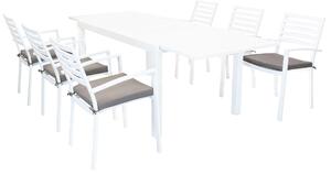 DEXTER - set tavolo in alluminio cm 160/240 x 90 x 75 h con 6 poltrone Dexter