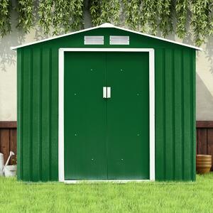 Costway Box Casetta da giardino per gli attrezzi 213x127x185cm in lamiera d'acciaio Verde