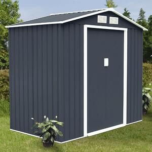 Costway Box Casetta da giardino per gli attrezzi 213x127x185cm in lamiera d'acciaio Grigio