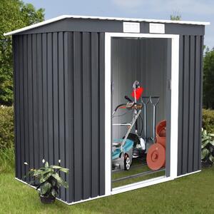Costway Casetta da giardino per gli utensili 213x130x173cm in lamiera d'acciaio Grigio