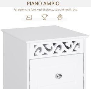 Homcom Mobiletto Cassettiera per Bagno in Legno con Decoro Intaglio Floreale Bianco 30 x 30 x 68.5cm