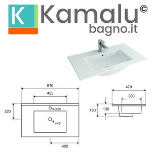 Lavabo da incasso 81cm per mobile Litos-K7080 - KAMALU