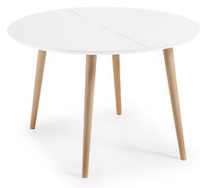 Tavolo rotondo allungabile Oqui MDF laccato bianco gambe massello di faggio 120(200)x120cm