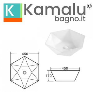 Lavabo da appoggio 45cm forma esagonale modello Litos-K45 - KAMALU