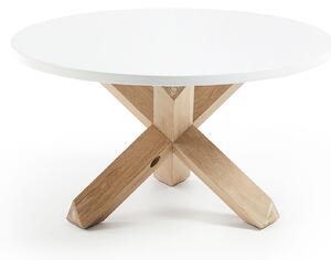 Tavolino da caffè Lotus Ø 65 cm MDF MDF laccato bianco gambe in legno massello di rovere
