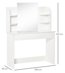Homcom Tavolo Postazione da Trucco Toeletta con 2 Mensole e Specchiera in Legno Bianco 108 x 40 x 142cm