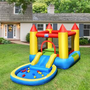 Costway Castello gonfiabile per bambini con scivolo ad acqua area e piscina 365x200x190cm, Parco acquatico gonfiabile da esterno