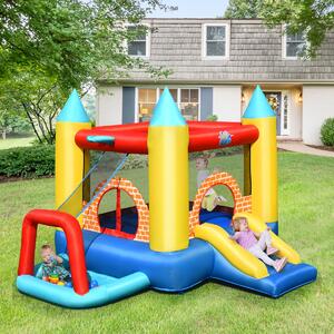 Costway Casetta gonfiabile con scivolo e canestro per bambini 300x280x210cm, Casa gonfiabile con palline
