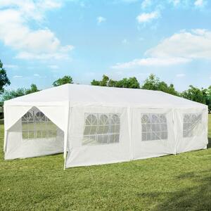 Costway Gazebo impermeabile 3 x 9 m con pali resistenti, Pergola per matrimonio eventi in spiaggia barbecue, Bianco