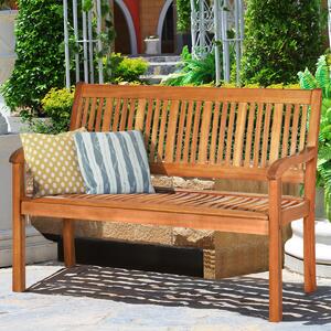 Costway Panchina di legno 126 x 63 x 91 cm, Panchina da giardino per 2 persone con schienale curvo e braccioli ampi