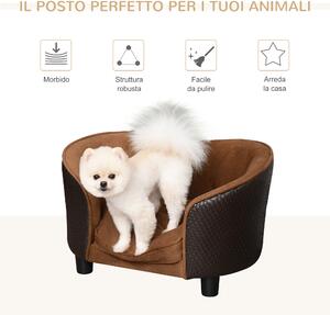 PawHut Divanetto da Interni per Cani con Cuscino Sfoderabile Marrone, 70x48x40cm