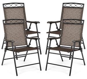 Costway Set di 4 sedie pieghevoli da cortile, Sedie con braccioli per giardino cortile spiaggia campeggio