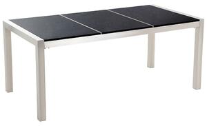 Tavolo da Giardino Granito Nero Gambe Acciaio Argento 180 x 90 cm Beliani