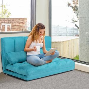 Costway Divano letto pieghevole in 6 posizioni e rivestimento delicato sulla pelle, Divano da terra regolabile Blu