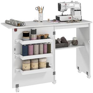 HOMCOM Tavolo da cucito pieghevole mobile da cucito con ripiano ribaltabile bacs de rangement e ripiano aperto, bianco