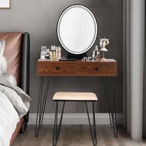 Costway Toeletta con specchio per salone e camera da letto, Toeletta con sgabello e organizer cosmetici, Marrone scuro