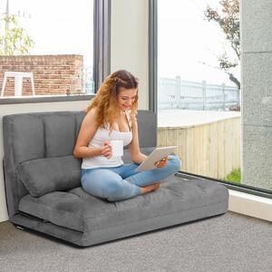 Costway Divano letto pieghevole in 6 posizioni e rivestimento delicato sulla pelle, Divano da terra regolabile Grigio