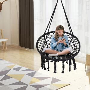 Costway Amaca sospesa stile nordico, Amaca a poltrona con corde di cotone e anelli di metallo, Nero