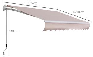 Outsunny Tenda a Braccio da Sole Avvolgibile Manuale in Poliestere Impermeabile Beige 300 x 200cm