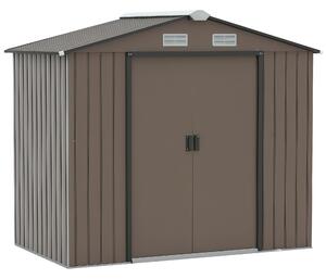Casetta Box Da Giardino 2,1x1,3m con Prese d'Aria e Doppia Porta Scorrevole in Metallo Marrone