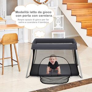 Costway Culla portatile da viaggio per bambini, Box pieghevole con materasso lavabile e cerniera laterale, Grigio