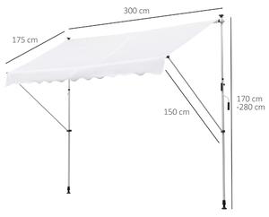 Outsunny Tenda da Sole a Bracci Estensibili con Manovella, Struttura Telescopica in Metallo e Parasole in Poliestere 300x150cm Bianco