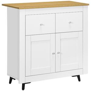 HOMCOM Mobiletto da stoccaggio buffet con armadio a porte e 2 cassetti, per salotto, sala da pranzo, dim. 78 x 35 x 80 cm, bianco
