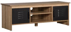 HOMCOM Mobile TV Banc TV 110 cm Design Industriale, con 2 armadi, 2 nicchie, 2 Passacavi, Aspetto del legno con venature Porte in metallo Nero