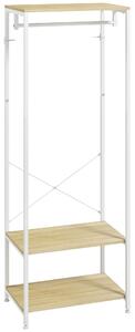HOMCOM Appendiabiti con sospensione e 2 scaffali per scarpe 60L x 40P x 167,5A cm Effetto legno Chiaro metallo Bianco