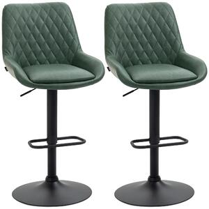 HOMCOM Set di 2 sgabelli da bar in similpelle regolabili in altezza girevoli a 360° con schienale e poggiapiedi verde scuro