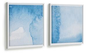 Set Maeva di 2 quadri in legno bianco con acque blu e bianche 40 x 40 cm