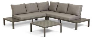 Set Duka da esterno con divano angolare 5 posti e tavolo in alluminio grigio