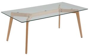 Tavolino da Caffè Piano in Vetro Trasparente Gambe in Legno Rettangolare Scandinavo Moderno Beliani