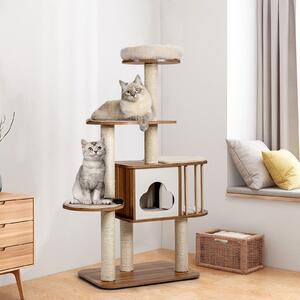 Costway Albero attività multilivello per gatti, Torre con tiragraffi in sisal trespolo felpato casetta e piattaforme