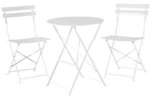 Set da Esterno 3 pezzi Tavolino e 2 Sedile Pieghevoli in Metallo Bianco Giardino Terrazzo Balcone Beliani
